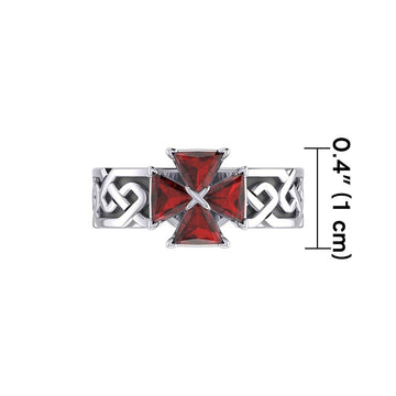 Celtic Knotwork Silver Band Ring with Cross Gemstone TRI1958 - Jewelry